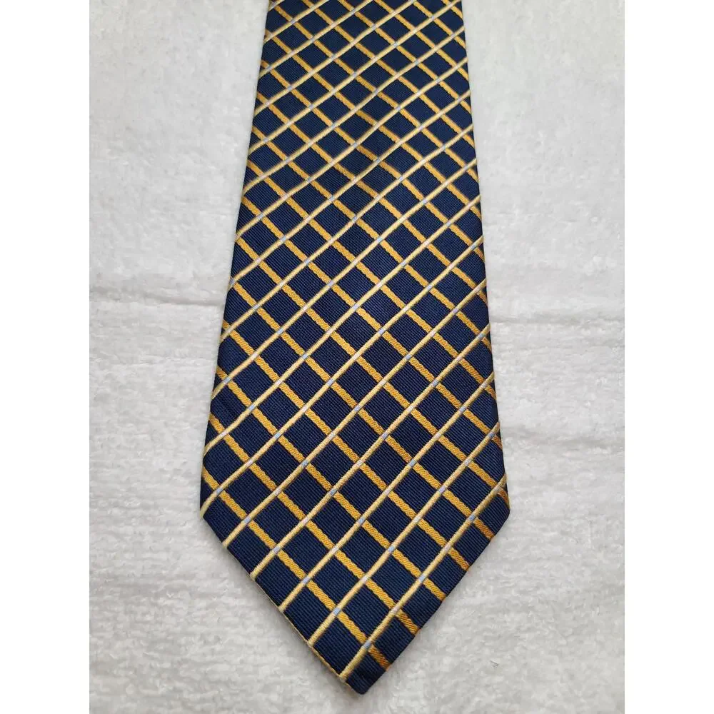 Nautica blue yellow lattice silk tie - 57.5